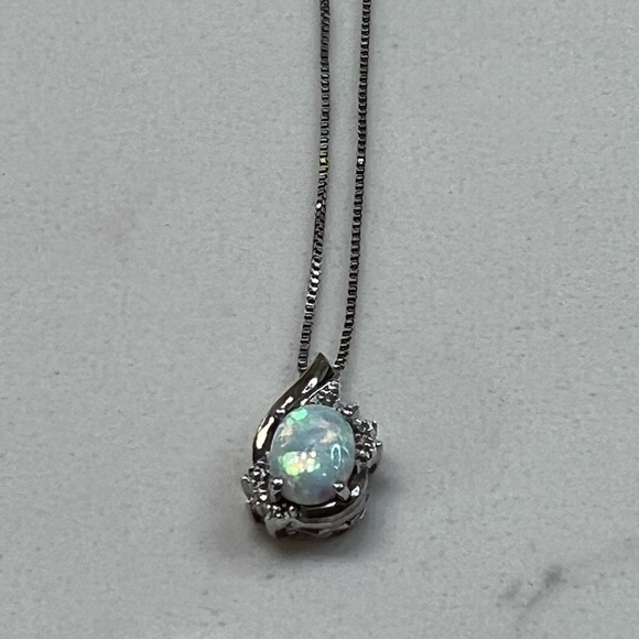 Opal 10K Gold and Sterling Diamond Pendant and Ring - Picture 3 of 9